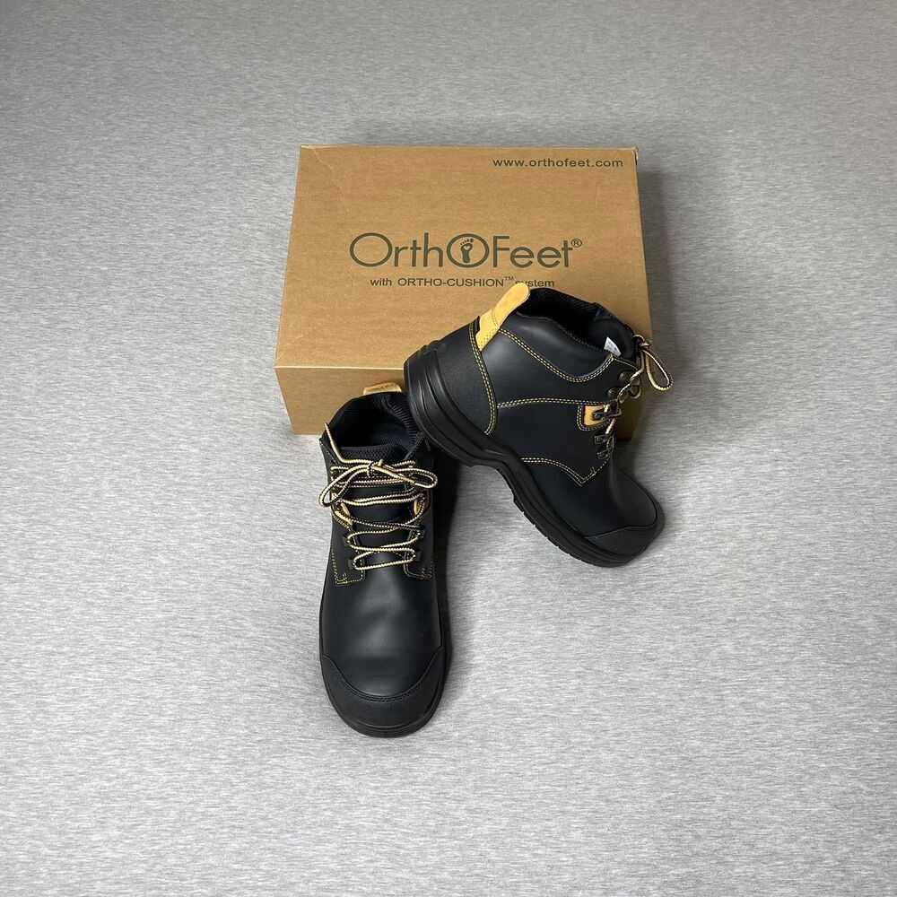 Orthofeet Men’s Granite Orthopedic Plantar Fasciitis Leather Work Boots Shoes